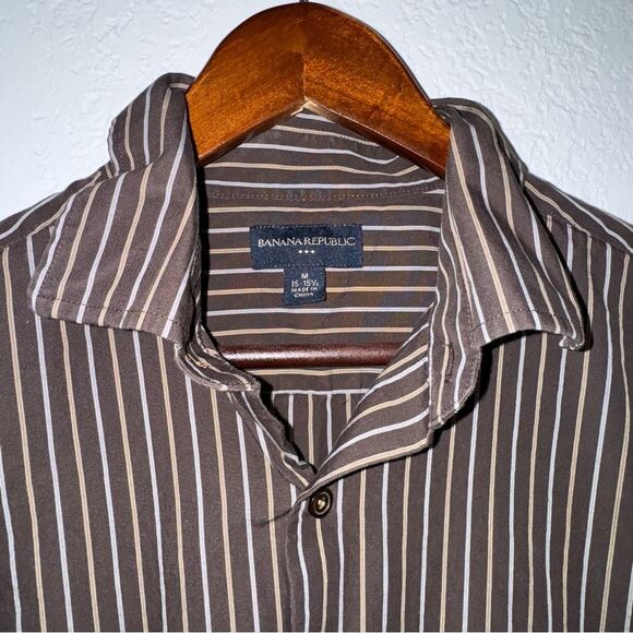 Men' Banana Republic Brown Striped Button Down Shirt - Picture 3 of 7